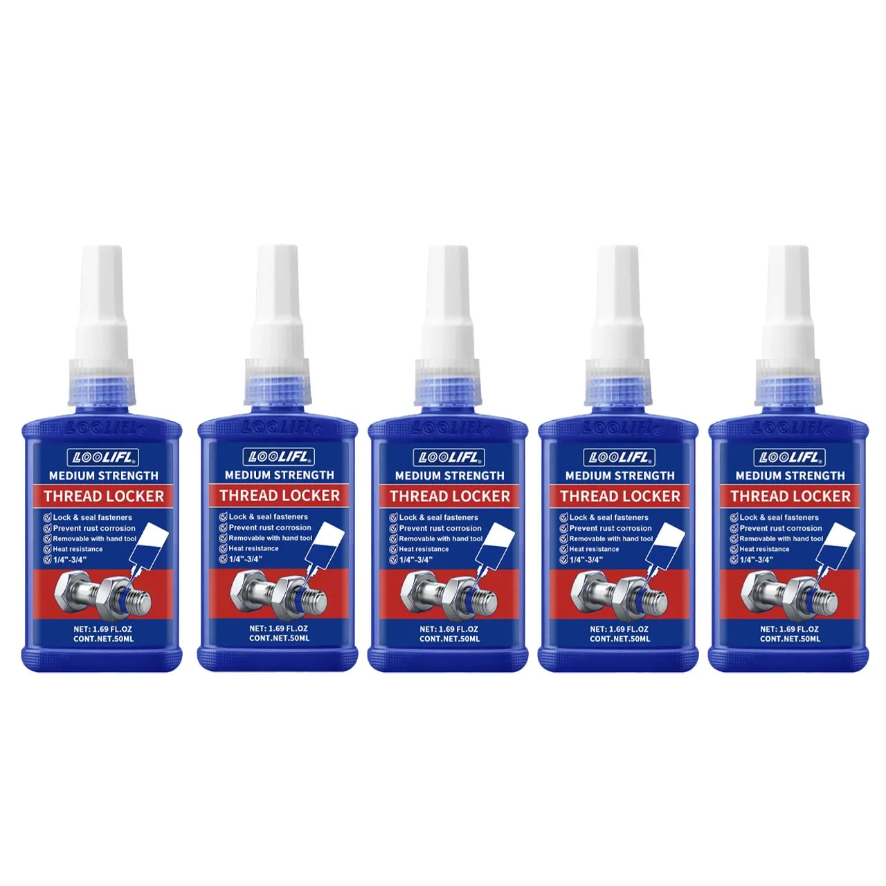 Best-Selling 1-5Pcs Thread Locking Agent, Blue, Medium Strength, Removable Anaerobic Adhesive for Screws and Nuts, Anti-Loosening, Corrosion-Resistant, 10Ml-250Ml