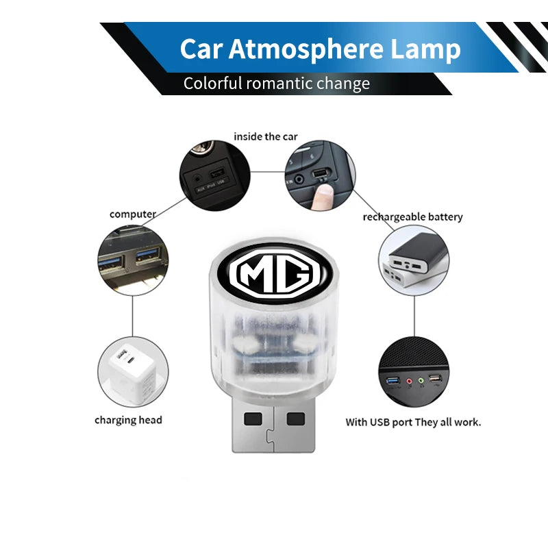 Car USB Ambient Light Mini LED Night Lamp Lighting Plug Accessories For Morris Garages MG 3 5 6 7 HS ZS GS Hector TF GT ZR RX5 R
