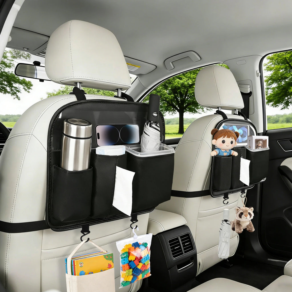 Nilight Car Seat Back Organizer 1PCS Hanging PU Leather with Removable Inner Bucket Tissue Box Storage Bag Mesh Pockets Waterproof Universal for Car Van SUV MPV Pickup Truck