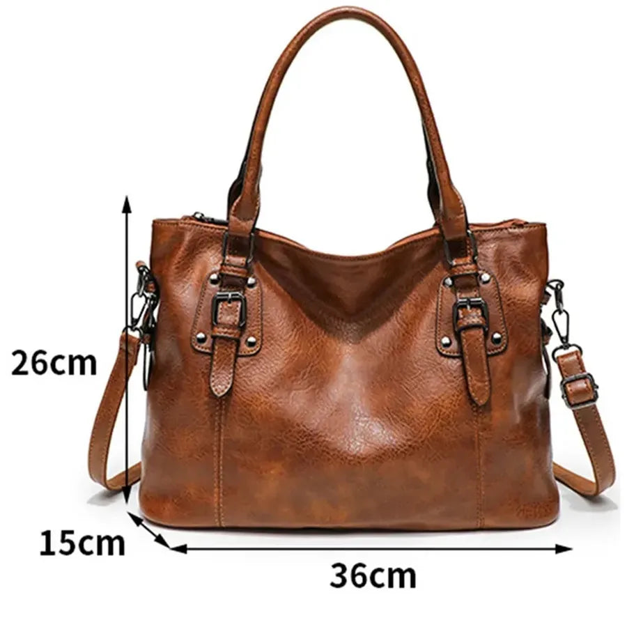 Retro Designer Soft PU Leather Women's Handbag Large Capacity Tote Bag with Multi-pocket Casual Shoulder Crossbody Bag for Ladie