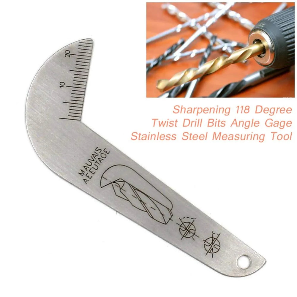 Stainless Steel Stainless Steel Drill Bit Sharpening Gauge Silver Double-sided 118 Degree Drill Bit Angle Gauge Drill
