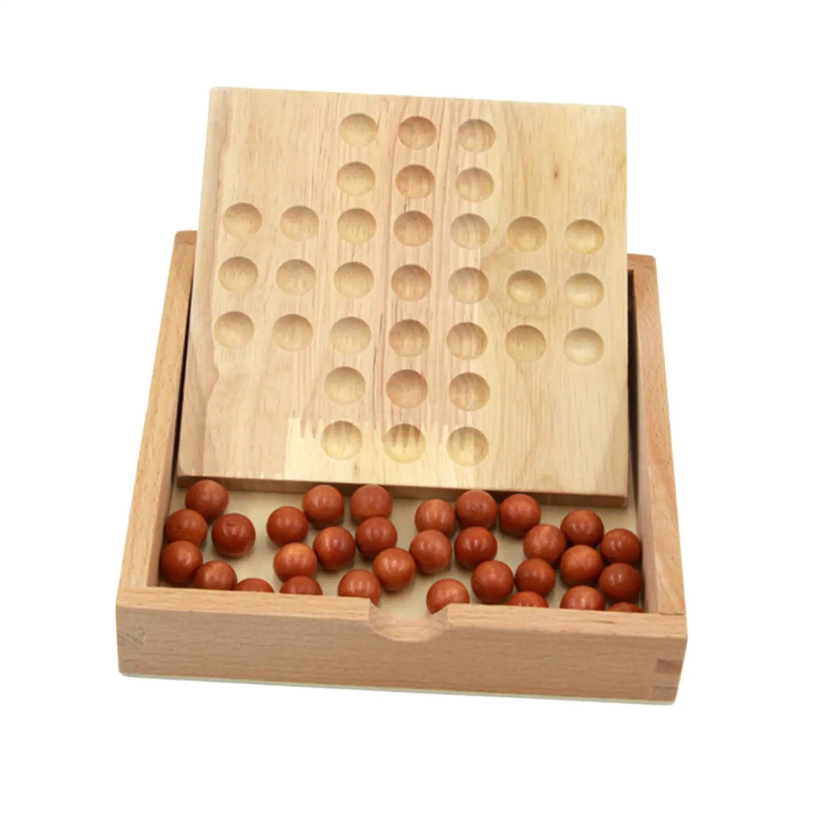Wood Peg Solitaire Board Game with 33 Glass Balls Pegs for Adults Kids