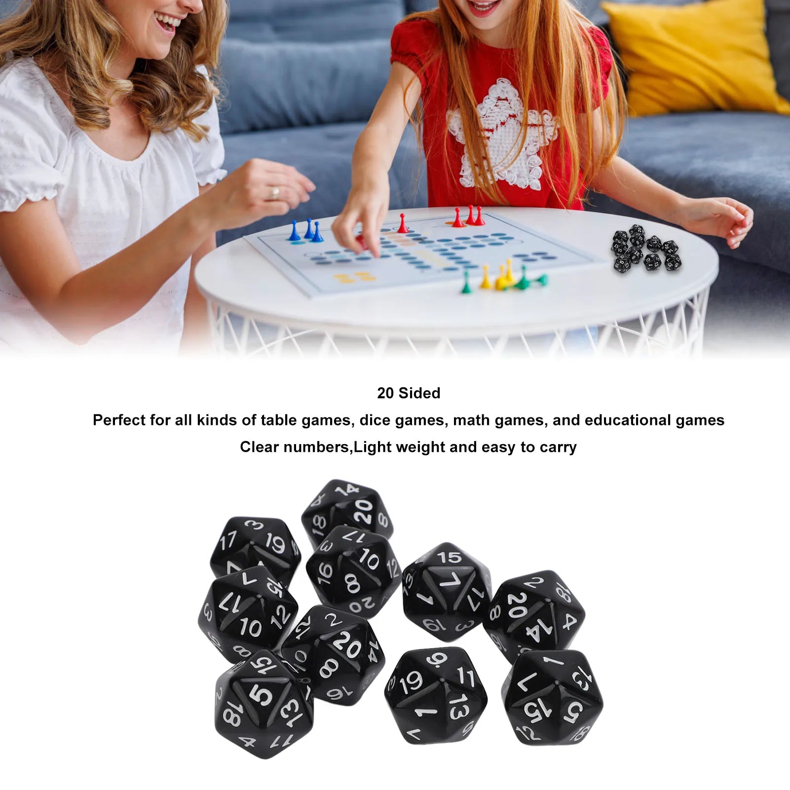 10PCS Polyhedral Dice Set Plastic Lightweight 20 Sided Dice for Role Playing Table Games Polyhedral Dice 1-20 Number