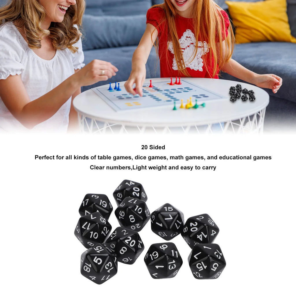 10PCS Polyhedral Dice Set Plastic Lightweight 20 Sided Dice for Role Playing Table Games Polyhedral Dice 1-20 Number