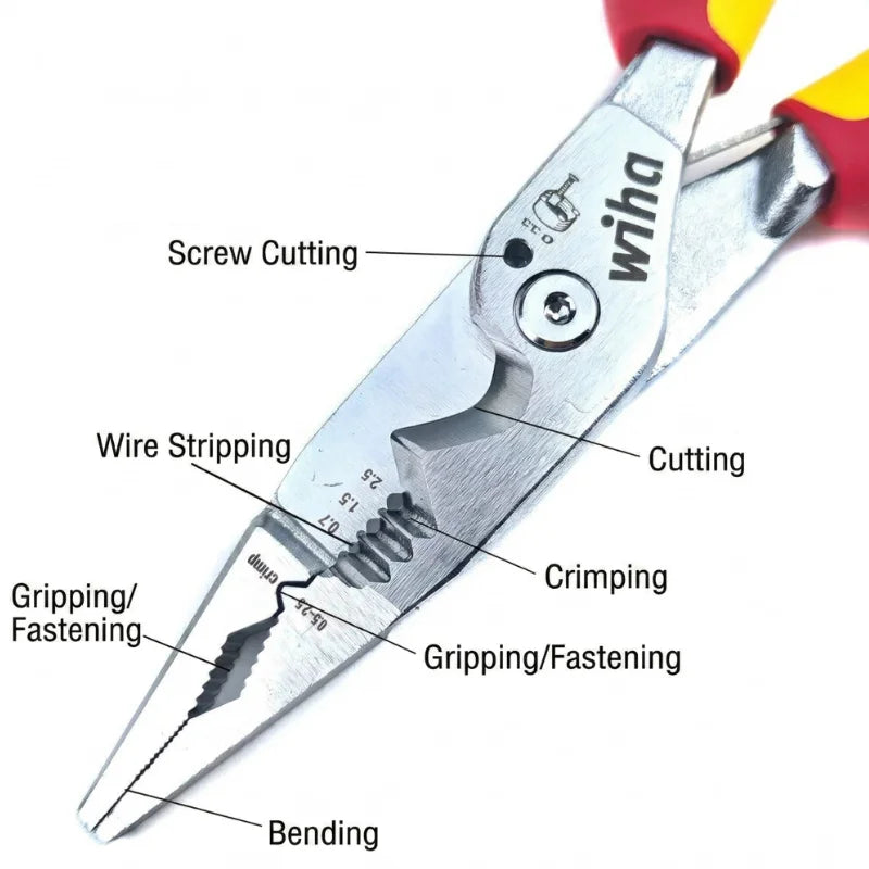 Wiha 45489 Professional Multifunctional Long Nose Pliers with Ergonomic Handle for Electrical Work & Industrial Repair