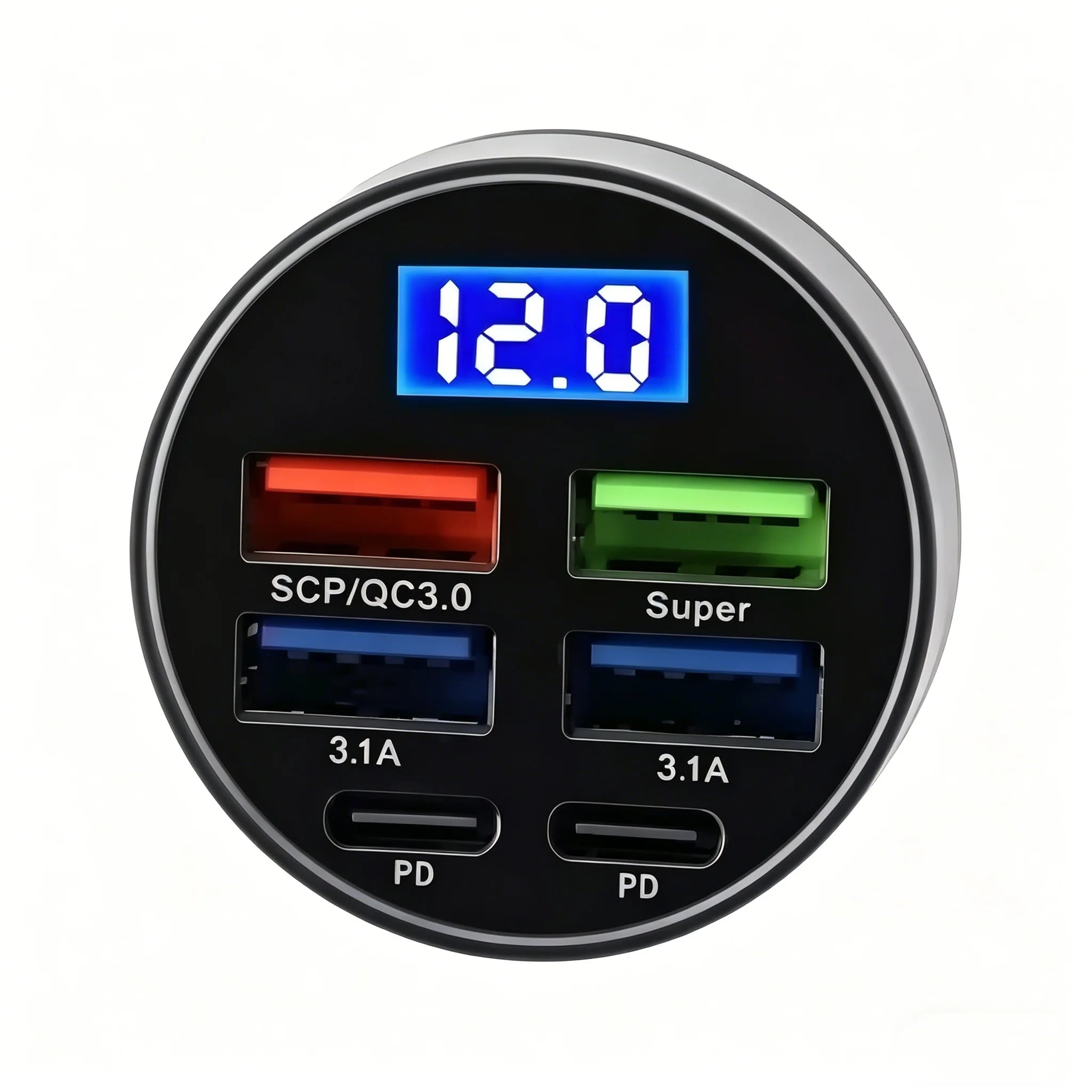 300W PD Car Charger QC3.1 Fast Charge 4USB+2PD ports Car Cigarette Lighter Plug Car Charger Flash Charge with Digital Display