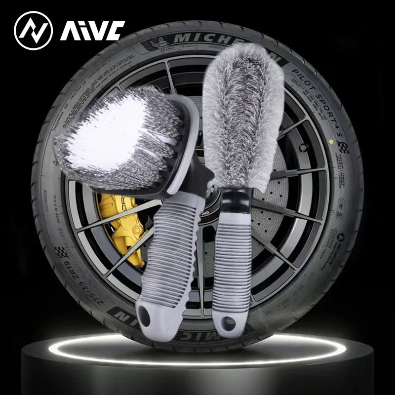 AIVC Portable Car Wheel Brush Tire Cleaning Brushes Hub Powerful Stain Remover Brush Tire Detail Brush Auto Motorcycle Wash Tool