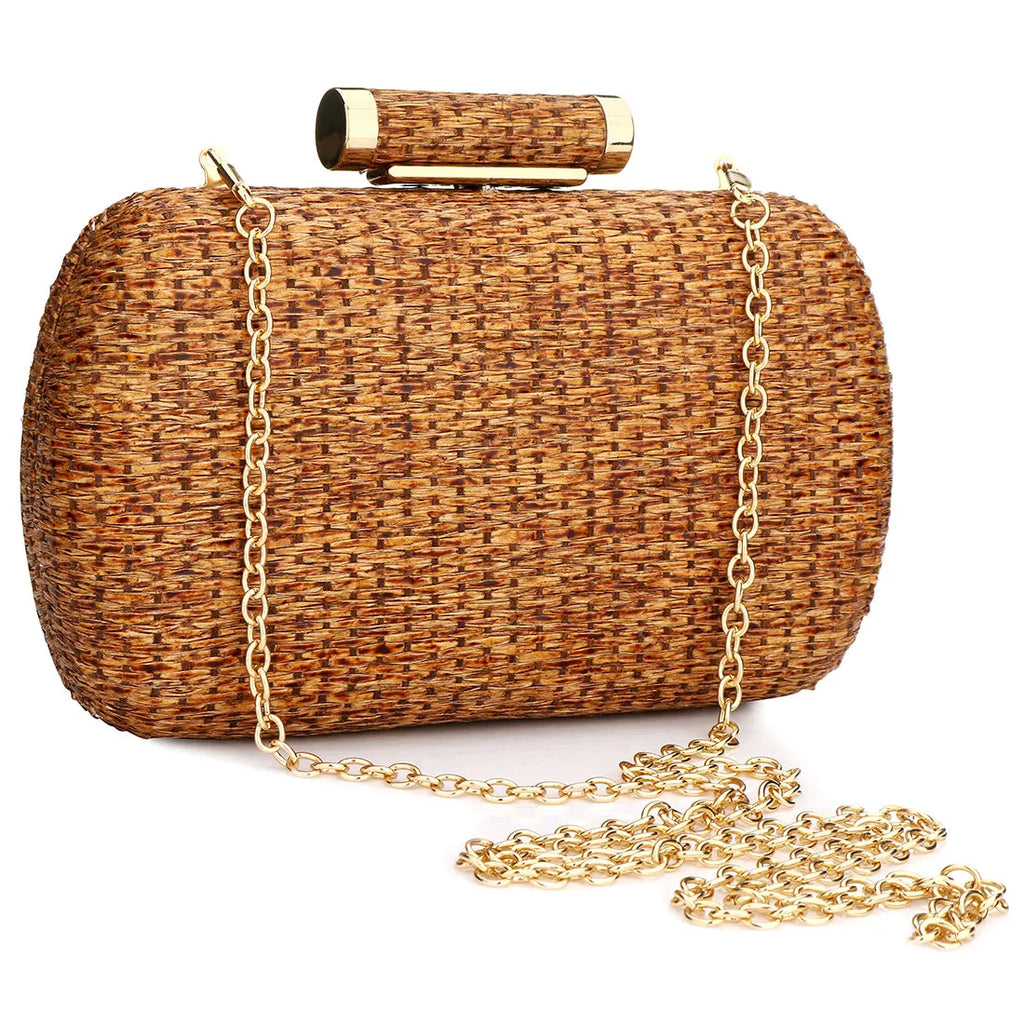 Straw Weave Woven Shoulder Bag For Women Beach Holiday Casual Handbag Ladies Wedding Party Banquet Evening Bags Chain Purse Case