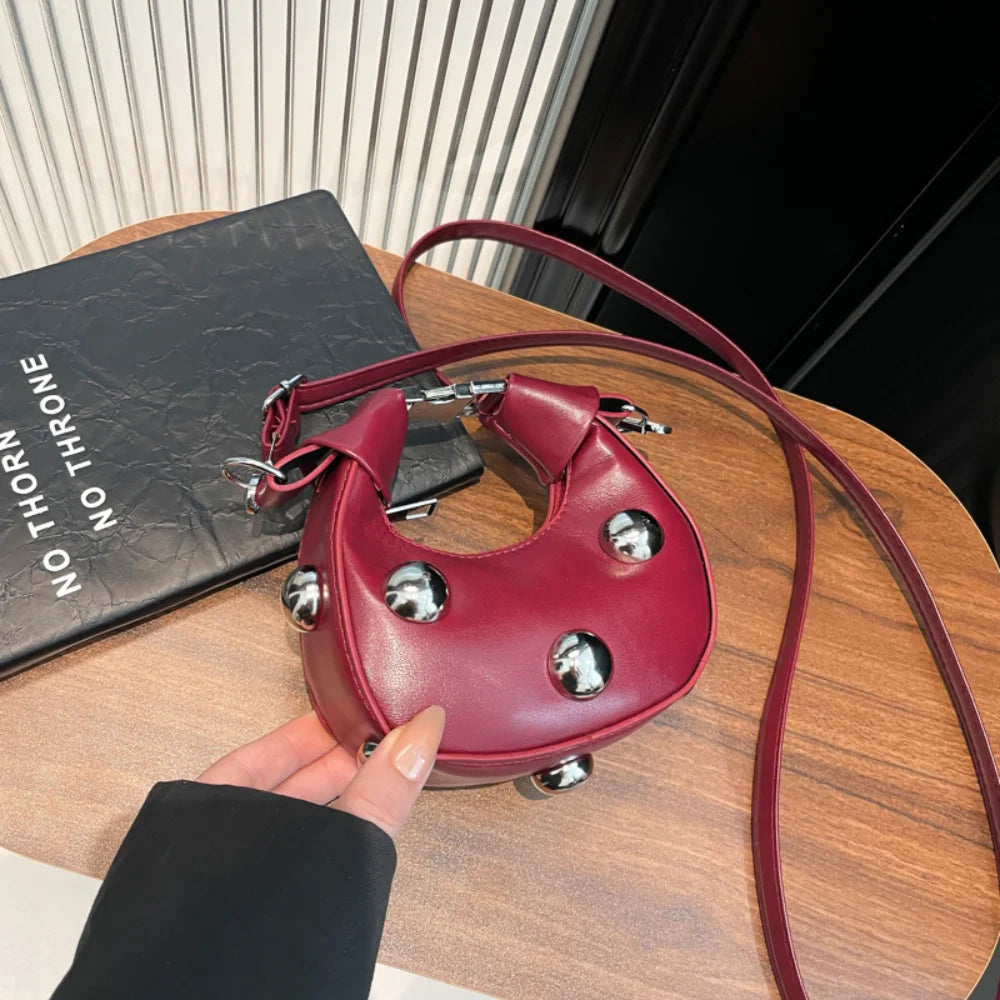 Fashion High-end Studded Shoulder Bag Mini PU Leahter Crossbody Bags Punk Design Female Adjustable Strap Handbags Zipper Clutch