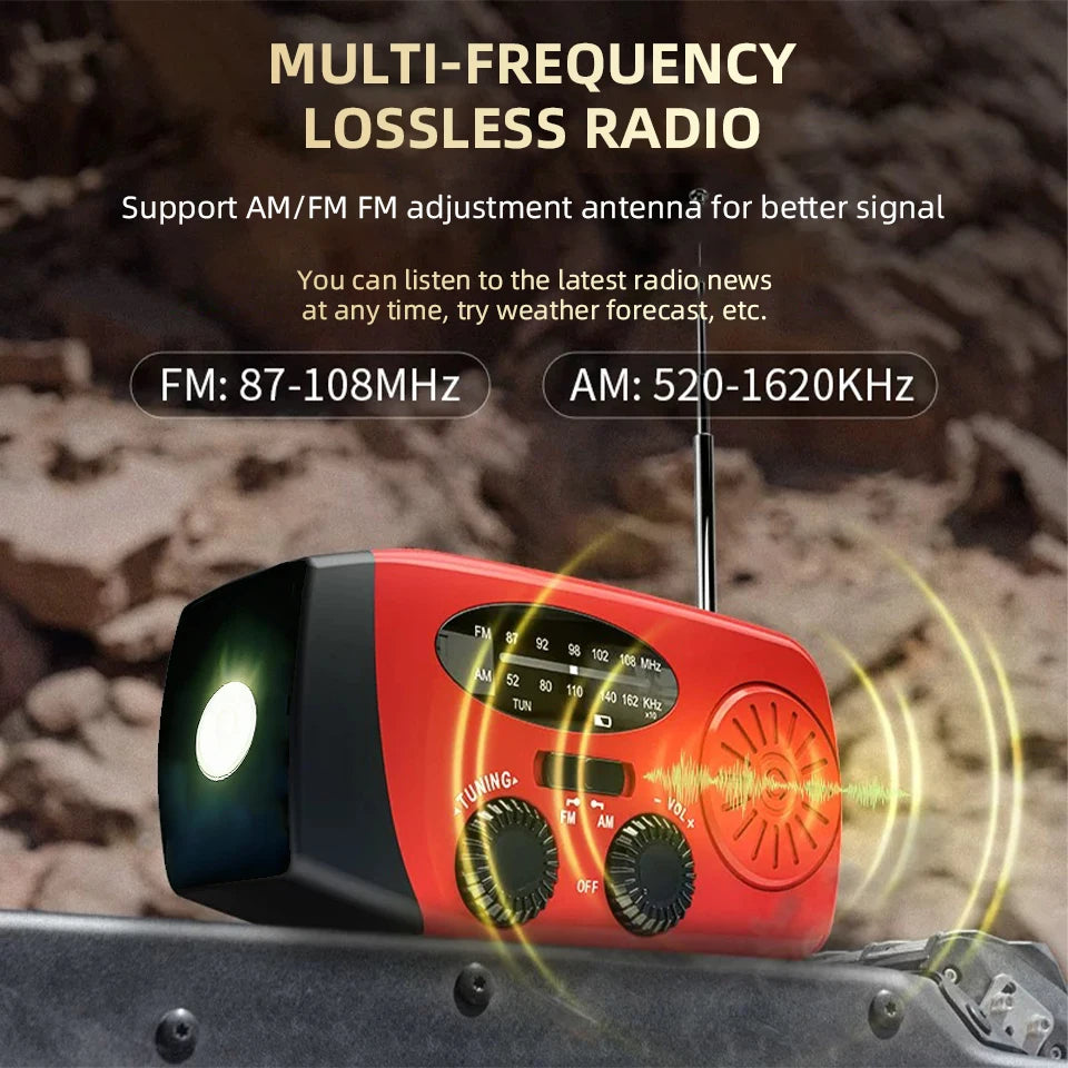 Multi-Functional Hand-cranked Power Generator Radio Solar Flashlight Outdoor Combat Disaster Prevention FM AM WB NOAA Power Bank