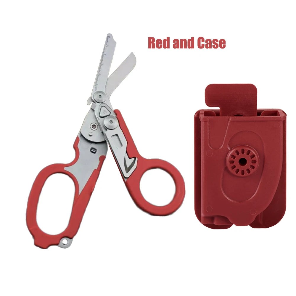 6 In1 Foldable Medical Emergency Response Scissor Shear First Aid Kit Scissors Tactical Plier Outdoor Survival EDC Tool Gear