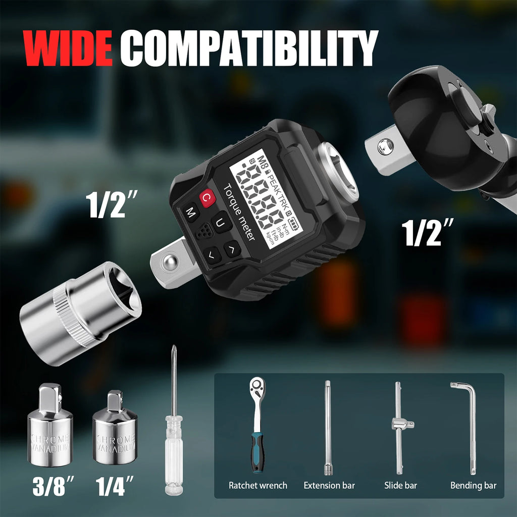 Buzzer Alarm Torque Meter Wrench 1/4'' 3/8'' 1/2'' Electronic Torque Wrench Digital Torque Adapter Bike Car Repair Hand Tool Set