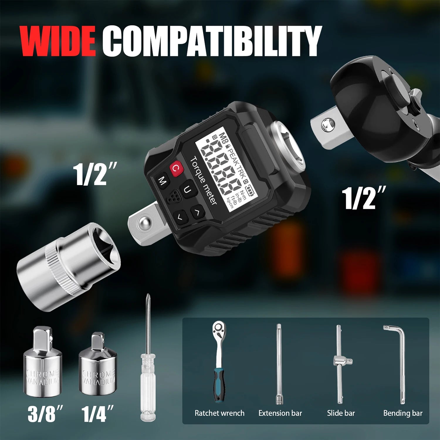 Buzzer Alarm Torque Meter Wrench 1/4'' 3/8'' 1/2'' Electronic Torque Wrench Digital Torque Adapter Bike Car Repair Hand Tool Set