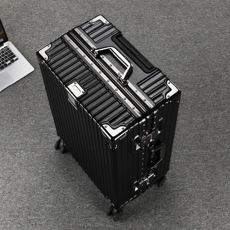 Trolley Luggage 20 26 30" Aluminium-framed Suitcase with Silent Wheels Unisex High-capacity Rolling Luggage Password Suitcase