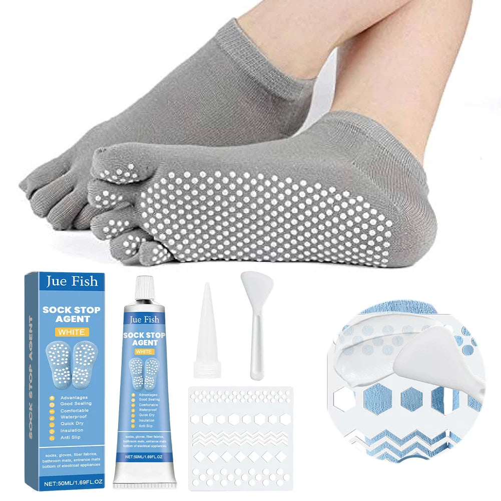 Anti Slip Sock Glue with Scraper and Template Sock Stop Glue Sock Stop Non Slip Adhesive for Anti-Slip Socks Bathroom Mats