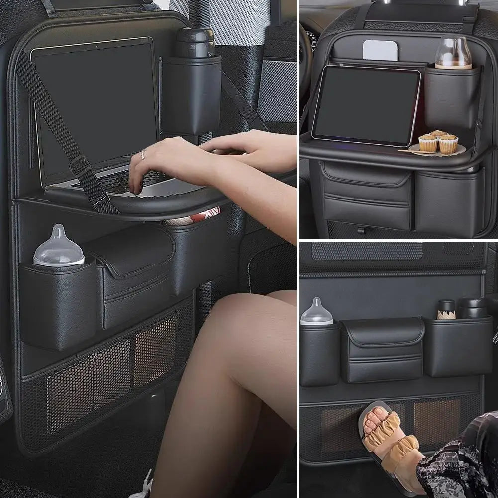 Multifunctional Car Seat Back Storage Bag Black Leather Car Seat Back Hanging Bag Anti-kick Cushion High Quality Car Storage Bag