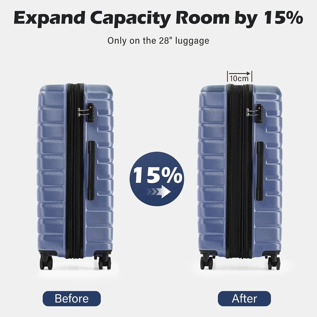 3 Piece Lightweight Expandable Hard Shell Luggage Set Large Checked Suitcase with Spinner Wheels, Customized