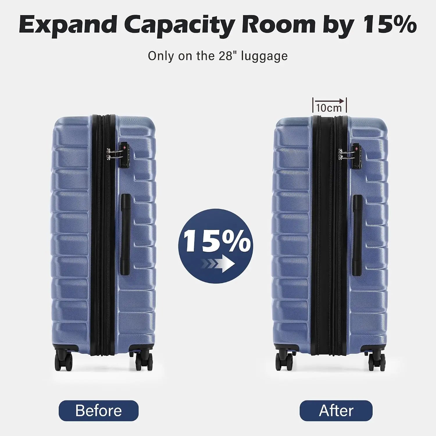 3 Piece Lightweight Expandable Hard Shell Luggage Set Large Checked Suitcase with Spinner Wheels, Customized