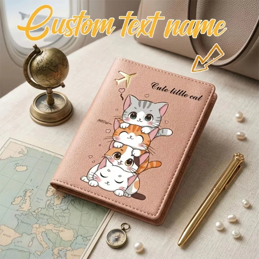 Personalized Cat Pattern Passport Cover, Synthetic Leather Travel Accessory for Men, Women & Students