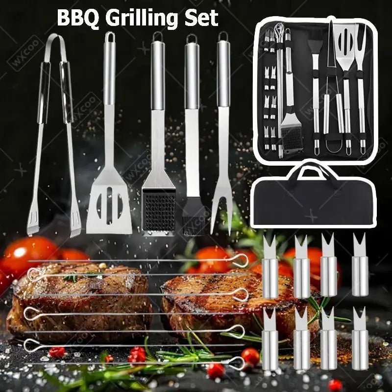 Stainless Steel Oven Set Barbecue Combination Accessories Barbecue Baking Tools with Knife Fork Tongs Portable Cloth Bag