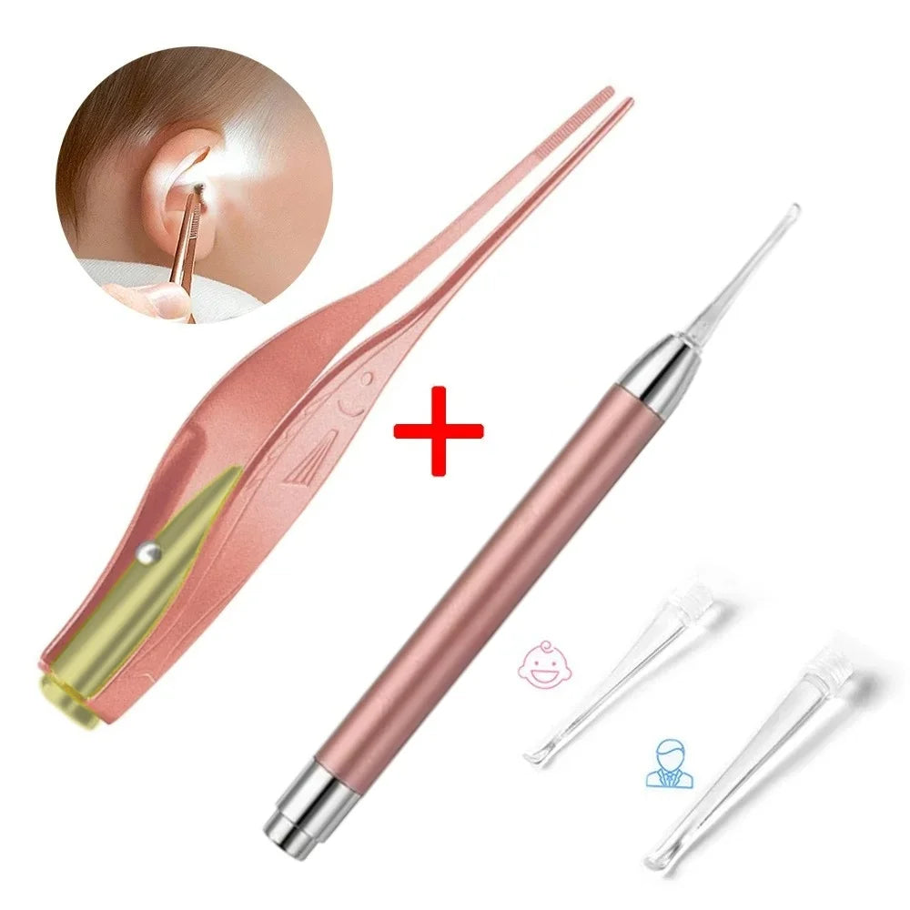 Ear Cleaning Tool Illuminated Ear Spoon Ear Wax Remover Tweezer Safe Visible Ear Pick Cleaner For Kids Adults Ear Care Accessory
