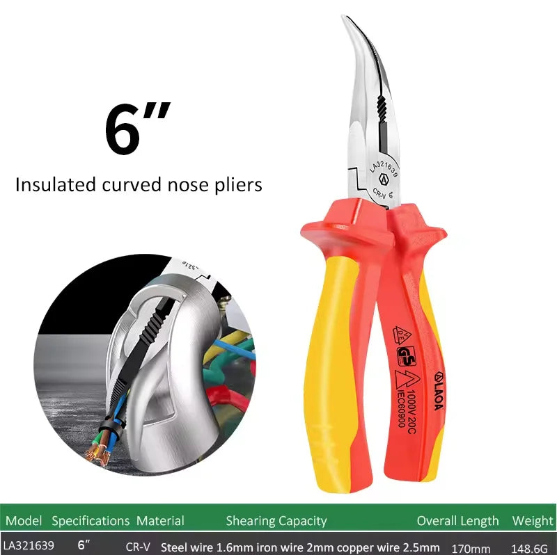 LAOA VDE Wire Cutters 6'' 7'' 8'' Insulated Combination Diagonal Needle Nose Pliers Electrician Tool High Voltage Resistance