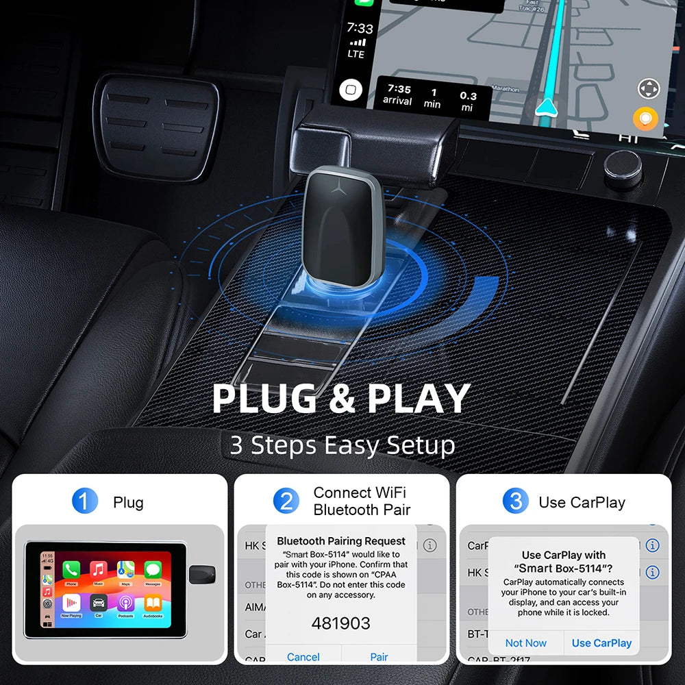 2026 Upgraded Wireless CarPlay Adapter& Android Auto Adapter, Mini&Stable CarPlay Wireless Dongle for iOS 10 Android 11and Above