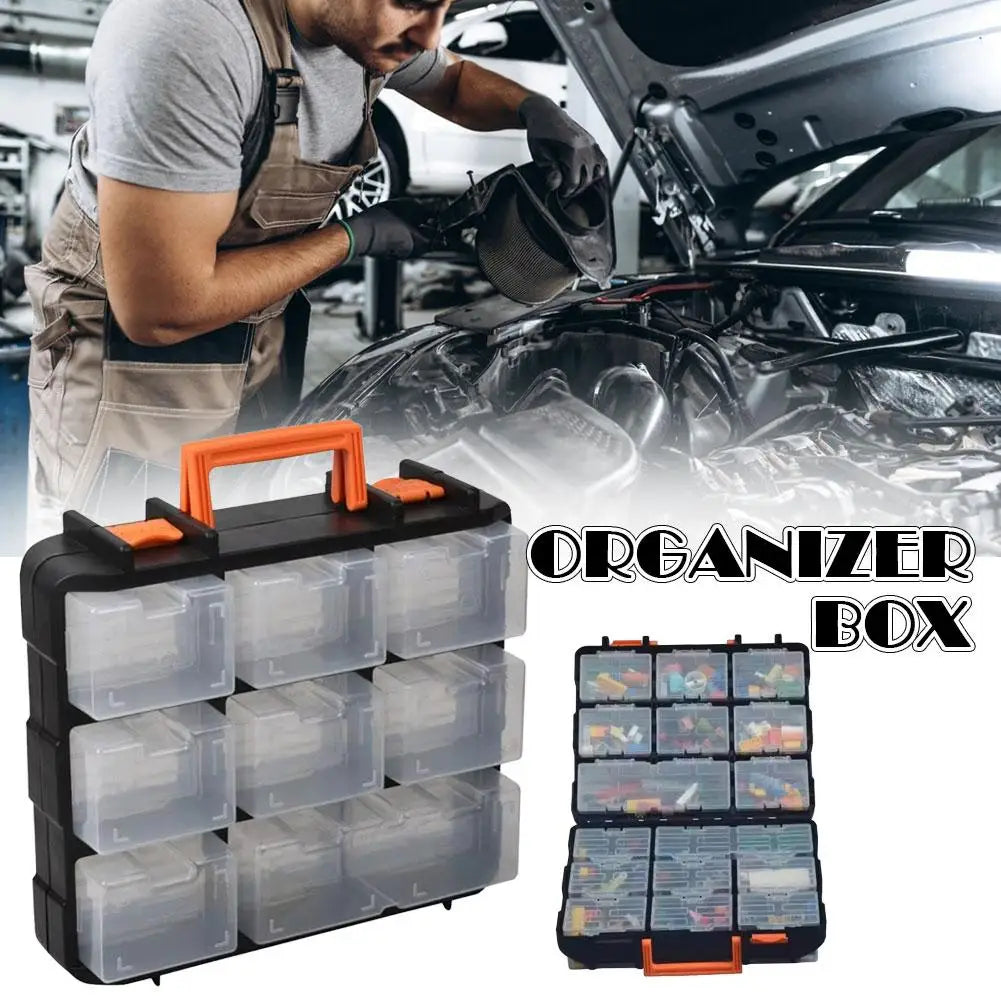 1pc Handheld Double-sided Tool Box Parts Storage Box Parts Manager with Detachable Divider Hinge Cover for Parts Storage