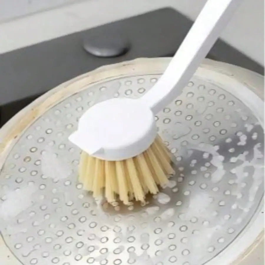 Durable Fiber Bristles Heavy-Duty Kitchen Scrub Brush Comfort Grip Long Handle Dish Cleaning Wand For Tough Grease Versatile Scrubber For Pots Pans