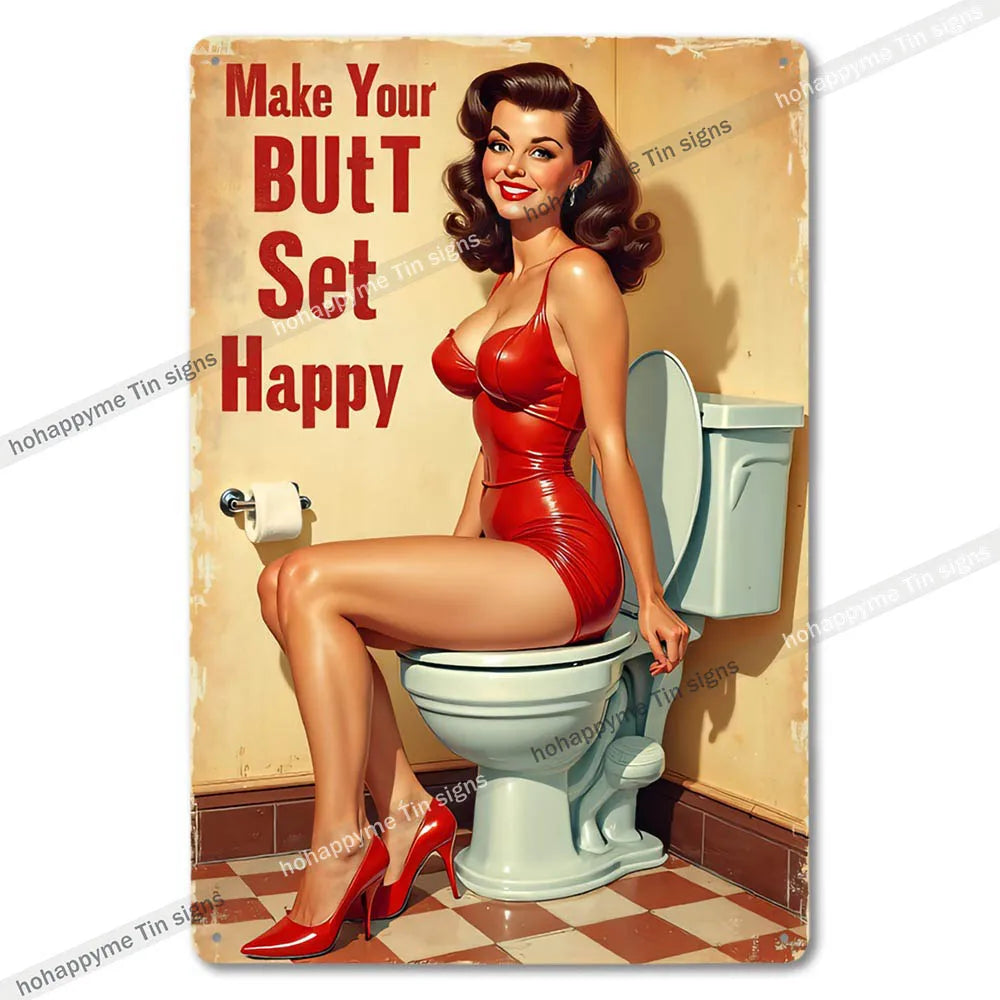 Retro Metal Tin Bathroom Signs Wall Decor for Home Restroom Vintage Toilet Humor Art Unique Gift Ideas