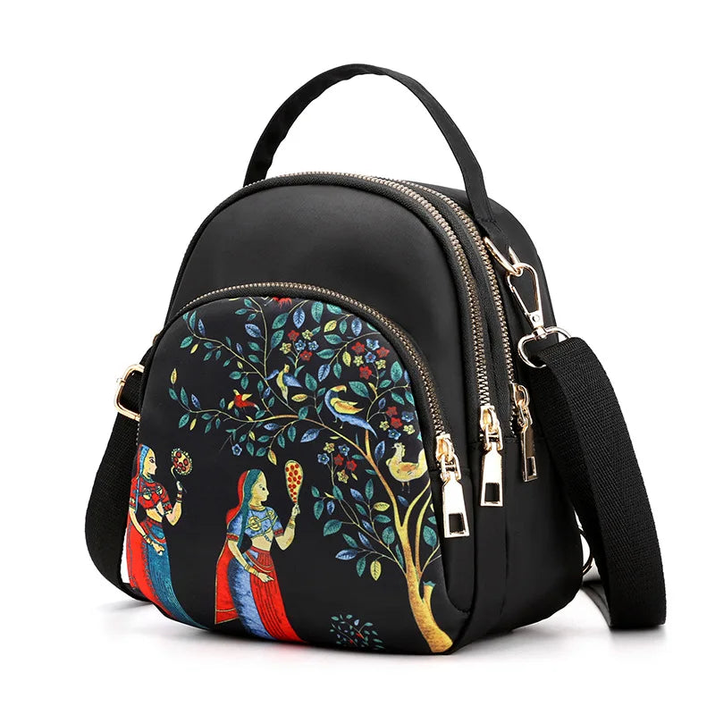 Ladies' fashionable crossbody multi-functional mini backpack with waterproof nylon fabric