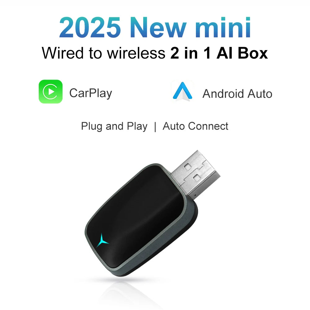 2025 New 2-in-1 Wireless CarPlay AI Box Android Auto Plug and Play Applicable to Convert the Original Car with CarPlay Cable to