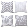 4Pcs Single-Sided Print Pillow Covers - Gray Leaf Line Minimalist Design, Home Decor Cushion Cases for Living Room Sofa Bedroom