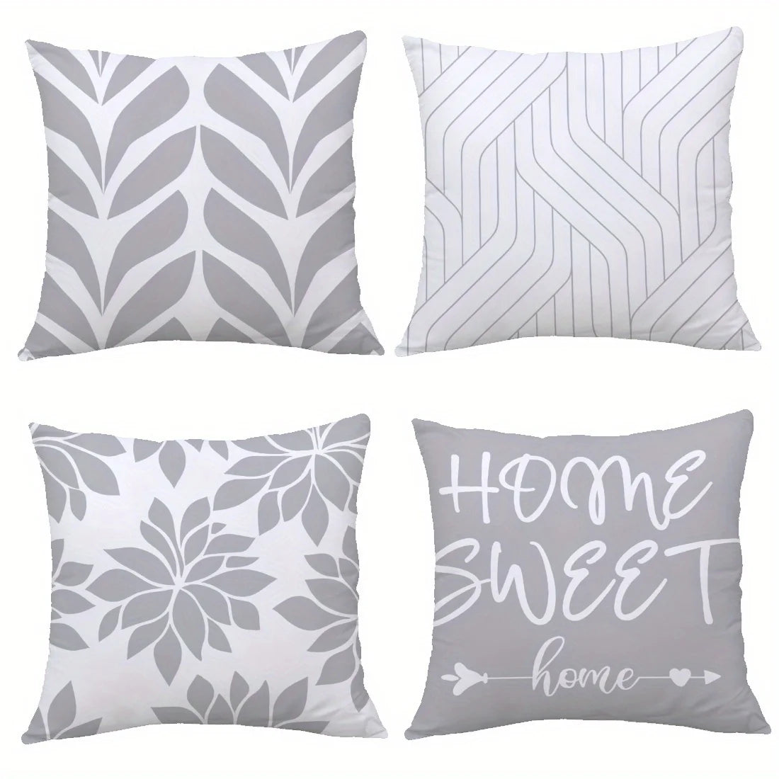 4Pcs Single-Sided Print Pillow Covers - Gray Leaf Line Minimalist Design, Home Decor Cushion Cases for Living Room Sofa Bedroom