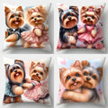 4pcs Healing Dog Couple Print Pillow Covers, Featuring Adorable Yorkshire Terrier Cute Puppy Pattern, Decorative Cushion Cases