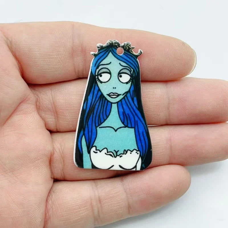 10 pieces of mixed Halloween acrylic charm Gothic cartoon flat pendant DIY handmade keychain