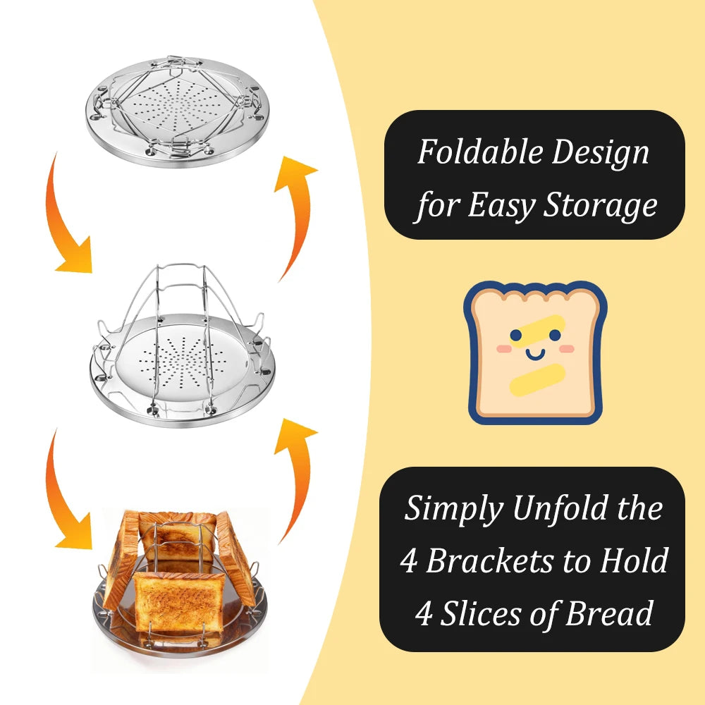 Foldable Stainless Steel Camping Toaster Rack Portable Gas Stove Bread Toast Holder Outdoor BBQ Picnic Hiking RV Burner Toaster