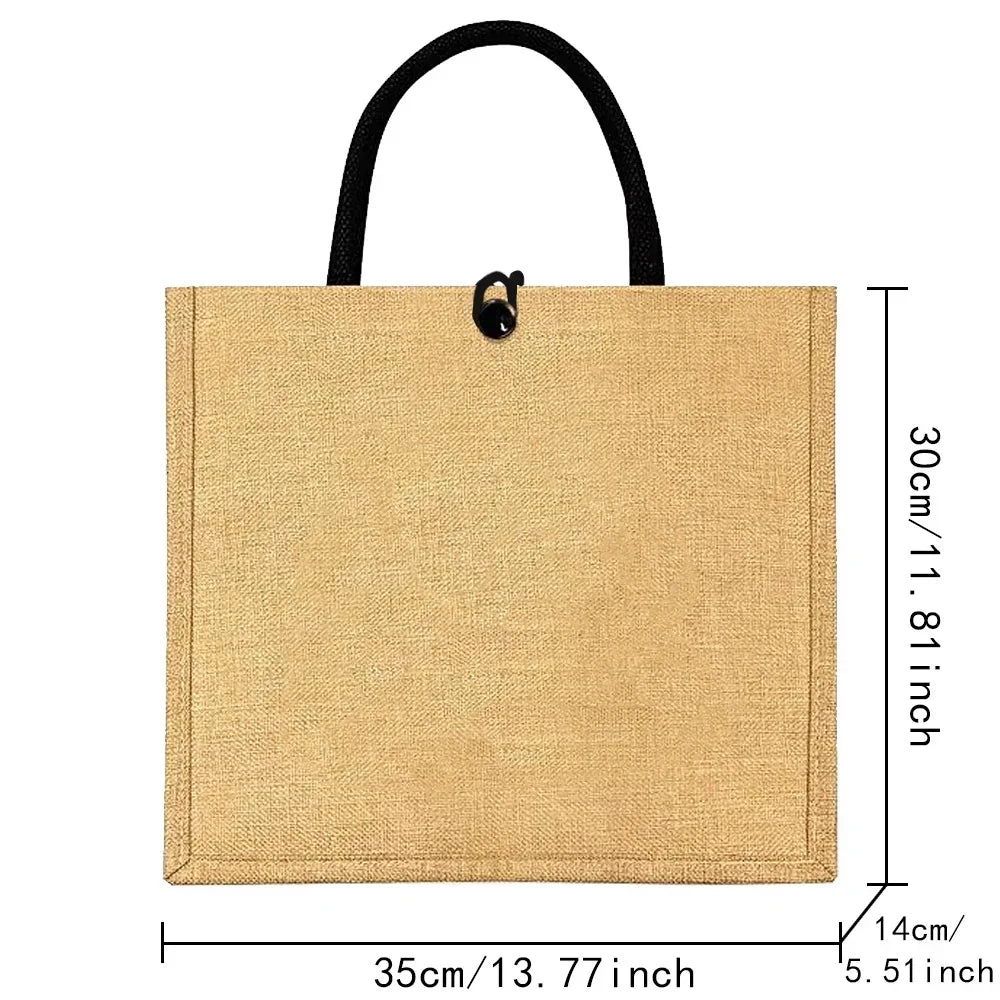 Flax Bag Fastener Handbag Organizer Storage Jute Tote Bags Imitation Cotton Women Valise Portable Garland Letter Printing Series