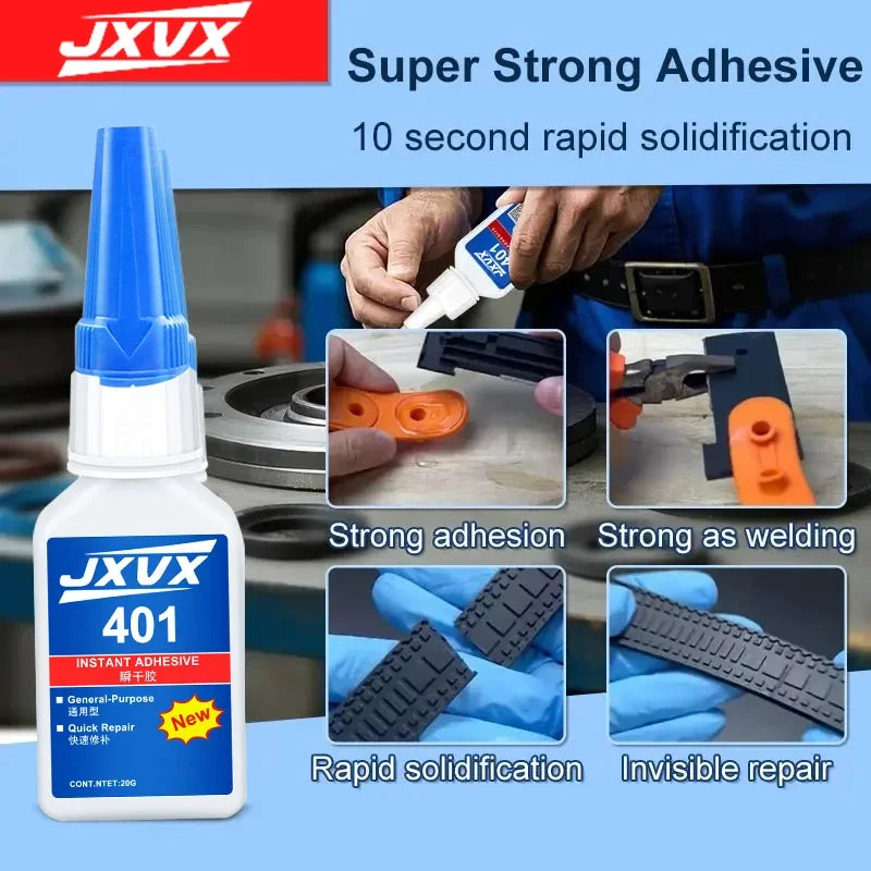 Upgraded Super Glue 401/502 Set for Metal and Plastic, 20 g – 5S Instant-Drying Super Glue for Repairs