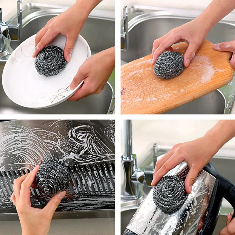 50/1Pcs Stainless Steel Cleaning Ball Steel Wire Ball Household Kitchen Washing Pots Pans Dishes Remove Dirt Rust Scrubbing Tool