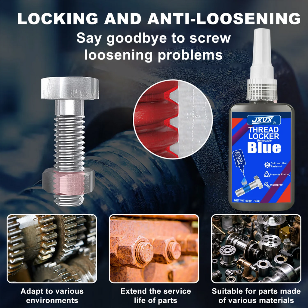 JXVX 50ml Blue Medium Strength Threadlockers, Universal Anaerobic Thread Quickly Cured Adhesives, For All Metal Threaded Components, Removable Waterproof Curing Metal Glue,Rustproof.