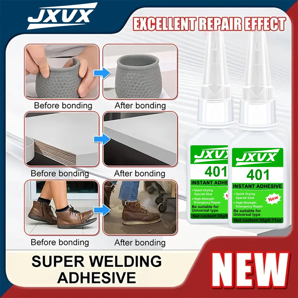 Jxvx Strong Transparent 401 Glue, Multi-Purpose Super Strong Adhesive Instant Glue Resin, Ceramic, Rubber, Shoes, Plastic Quick Repair Office Supplies Quick-Drying Waterproof Adhesive
