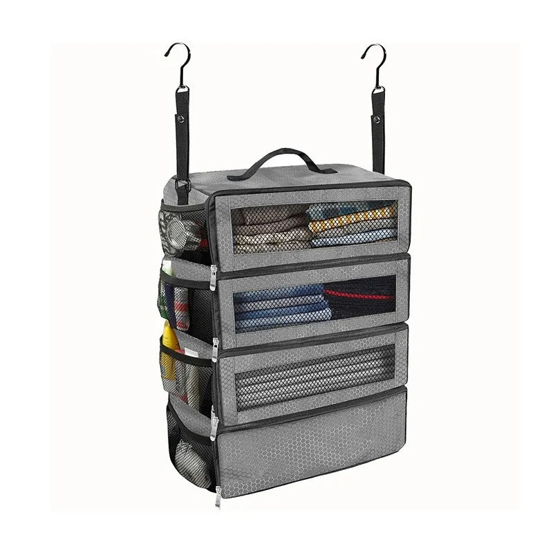 Hanging Travel Suitcase Organizer Foldable Closet Shelves Luggage Packing Cube Collapsible Storage Bag For Clothes