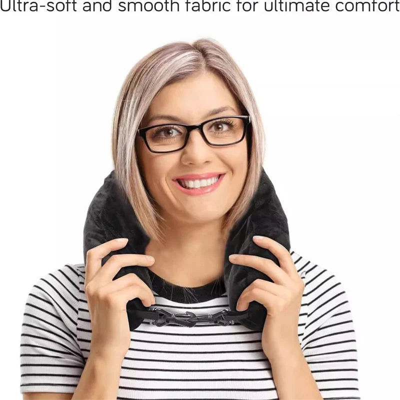 Travel neck pillow U-shaped,adjustable soft wool cover,can be filled with clothing for comfort Travel Pillow With Storage Pouch