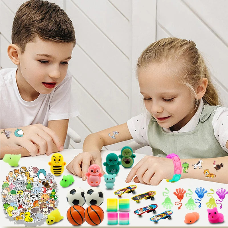 102pcs Kids Birthday Pinata Toys with Snap Bracelets Push Bubble Fidget Toy Carnival Prize Fun Gifts for Children