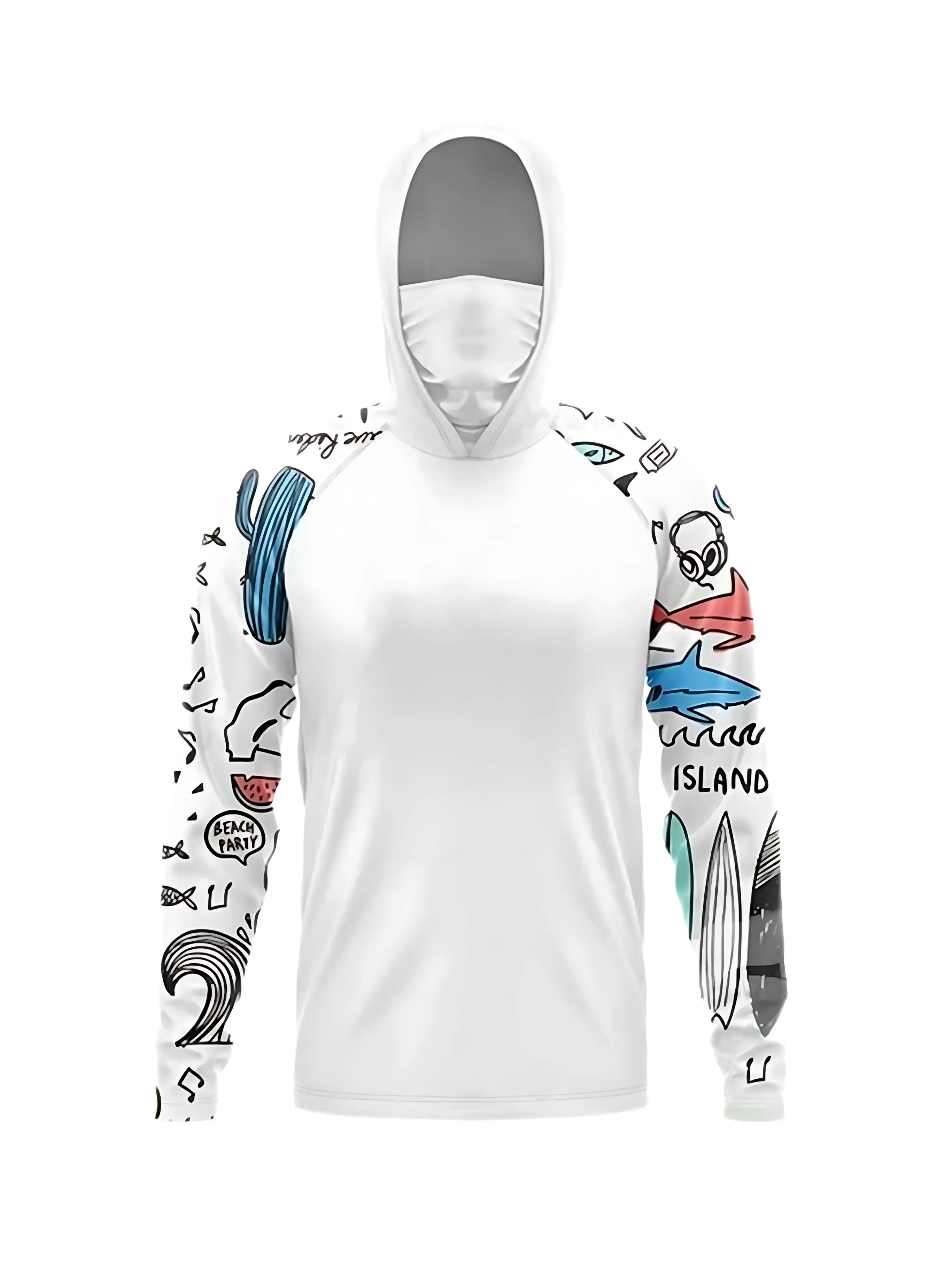 Fishing hooded sweatshirt swimming sun protection UV-blocking mask fish-shaped top equipment set hat-wearing fishing attire