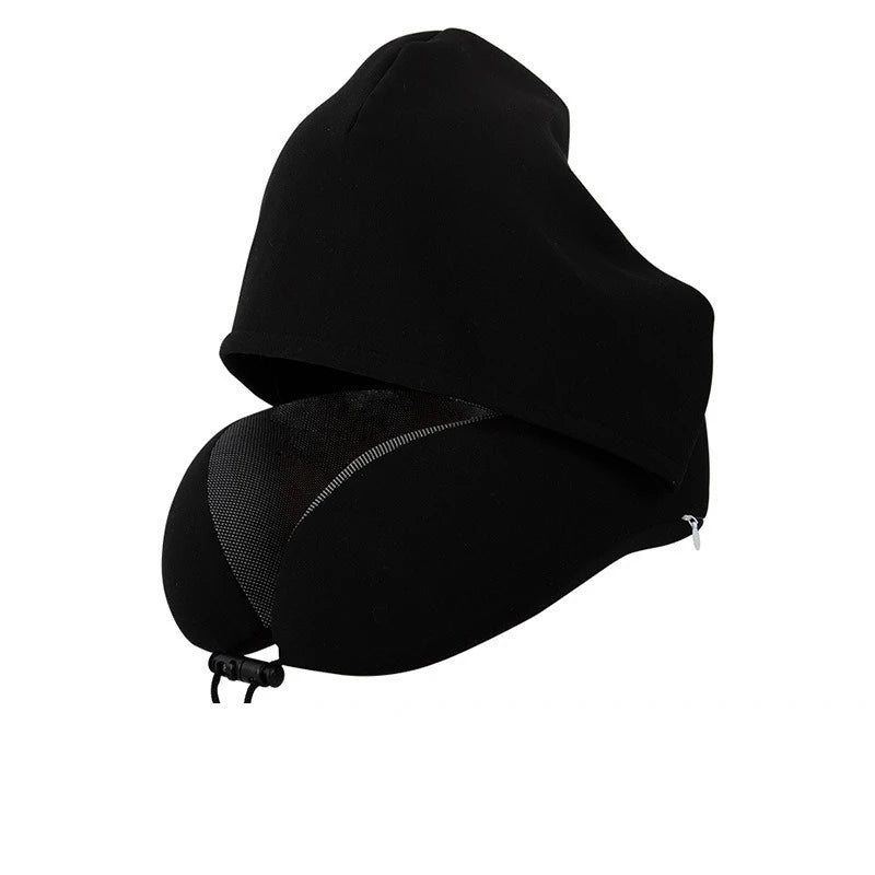 1pcs Outdoor Travel Car Pillow Memory Cotton Hooded U-shaped Pillow Removable Washable Neck Pillow