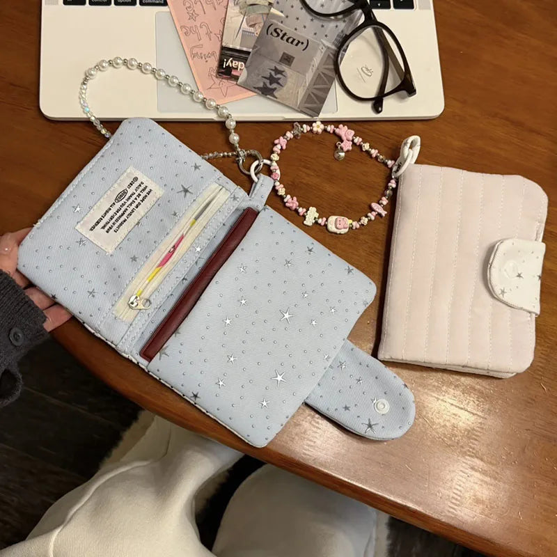 Star Dot Print Women Passport Cover Multifunction Credit Card Purse Passport Holder Plane Ticket Organizer Case Wallet for Girl