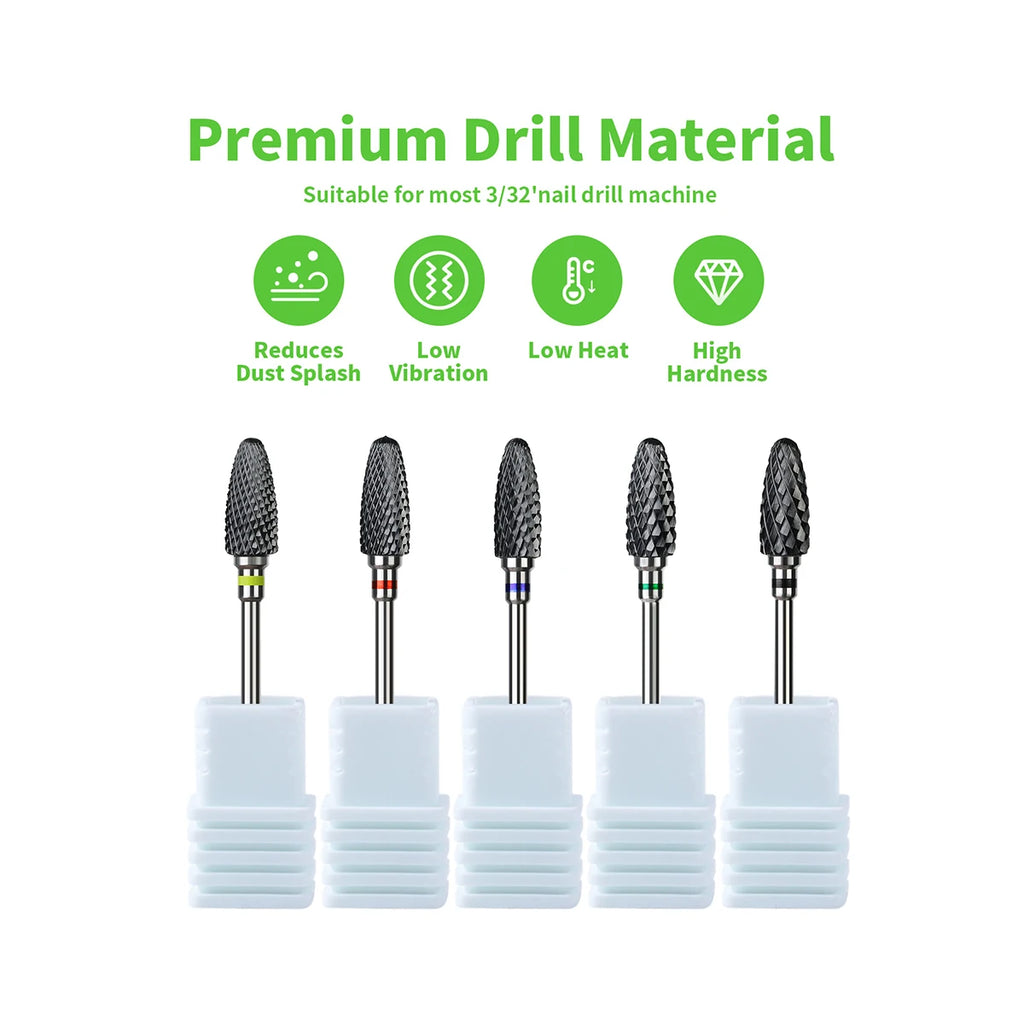 Black Ceramic Nail Drill Bits 3/32'' Safe & Professional Nail Cleaning Polishing Head For Callus & Dead Skin Removal Nails Tools