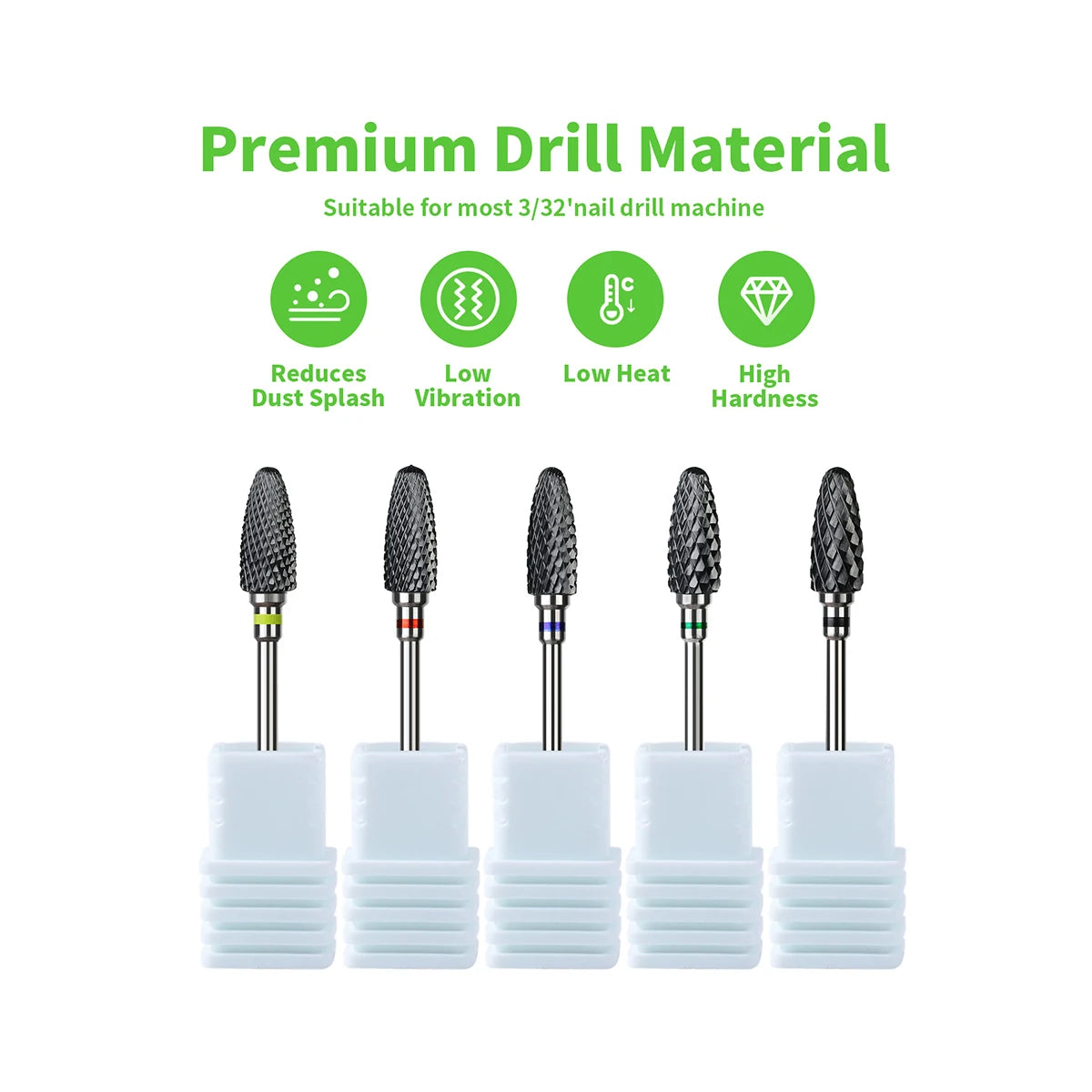 Black Ceramic Nail Drill Bits 3/32'' Safe & Professional Nail Cleaning Polishing Head For Callus & Dead Skin Removal Nails Tools